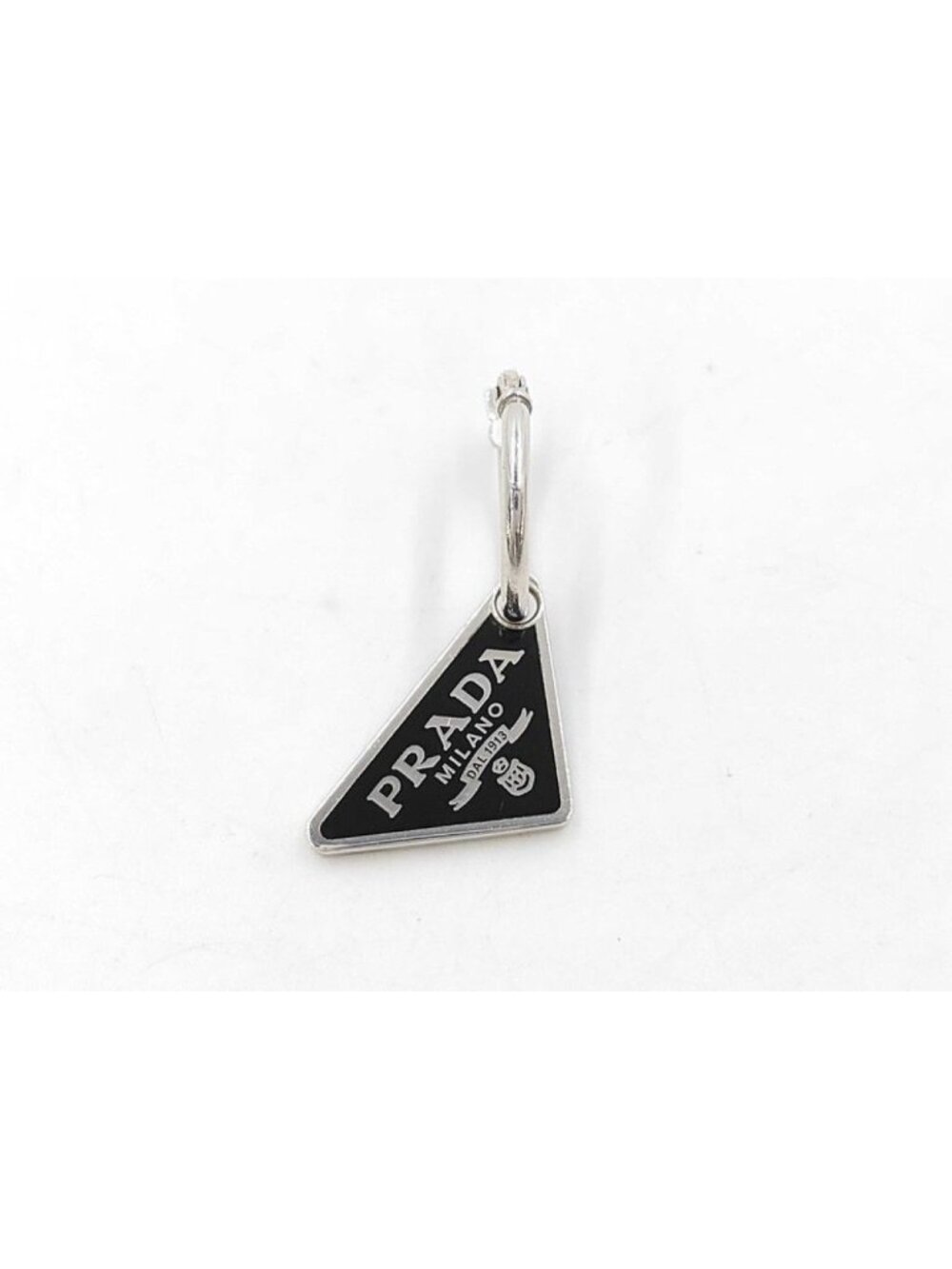 Prada Single Earrings Symbol Left Ear Pendant Black Silver Triangle Logo
